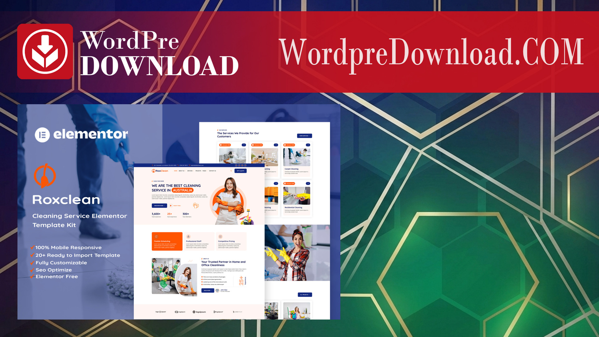 RoxClean – Cleaning Services Elementor Template Kit – WordpreDownload.COM
