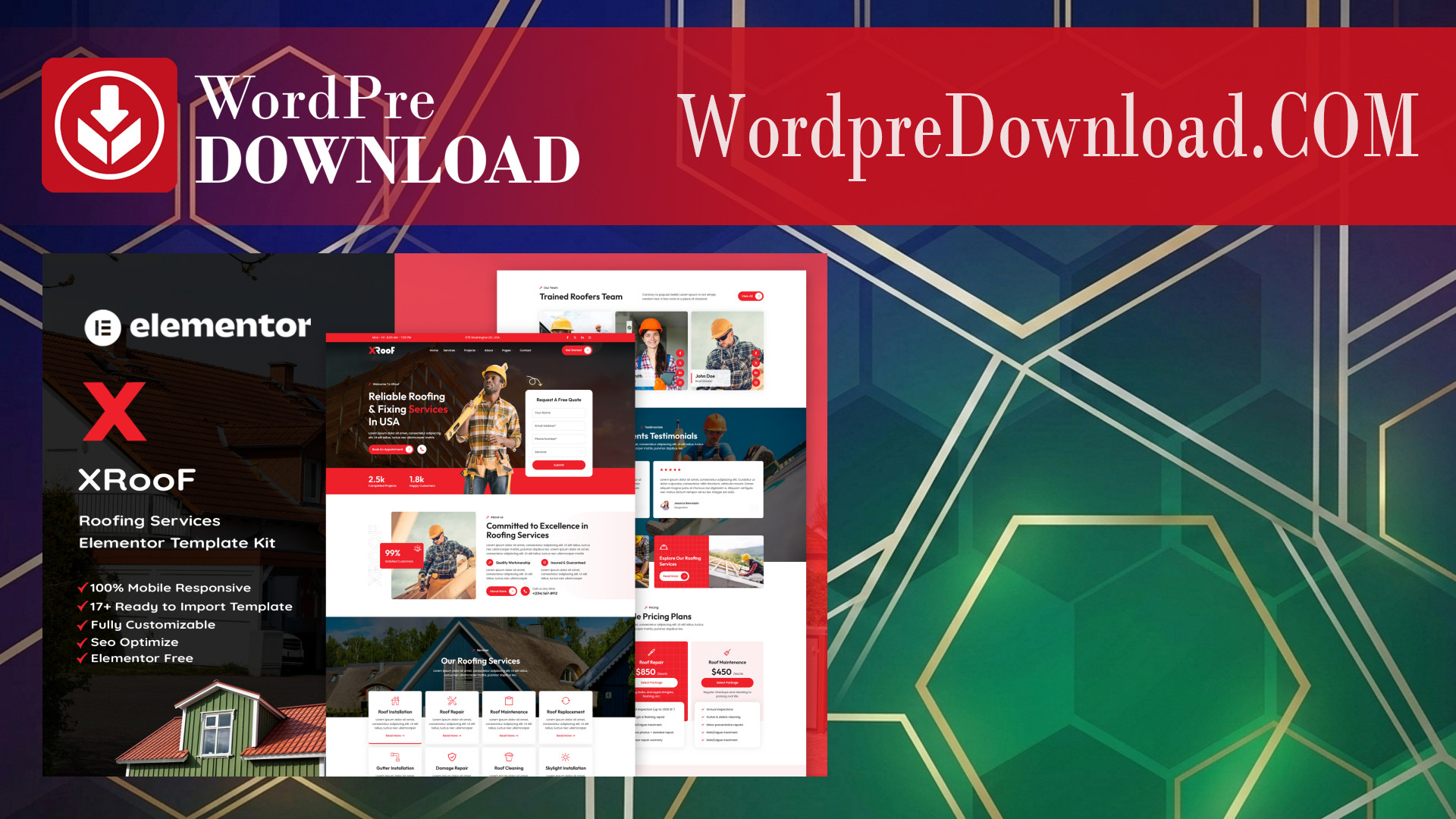 XRoof – Roofing Services Elementor Template Kit – WordpreDownload.COM