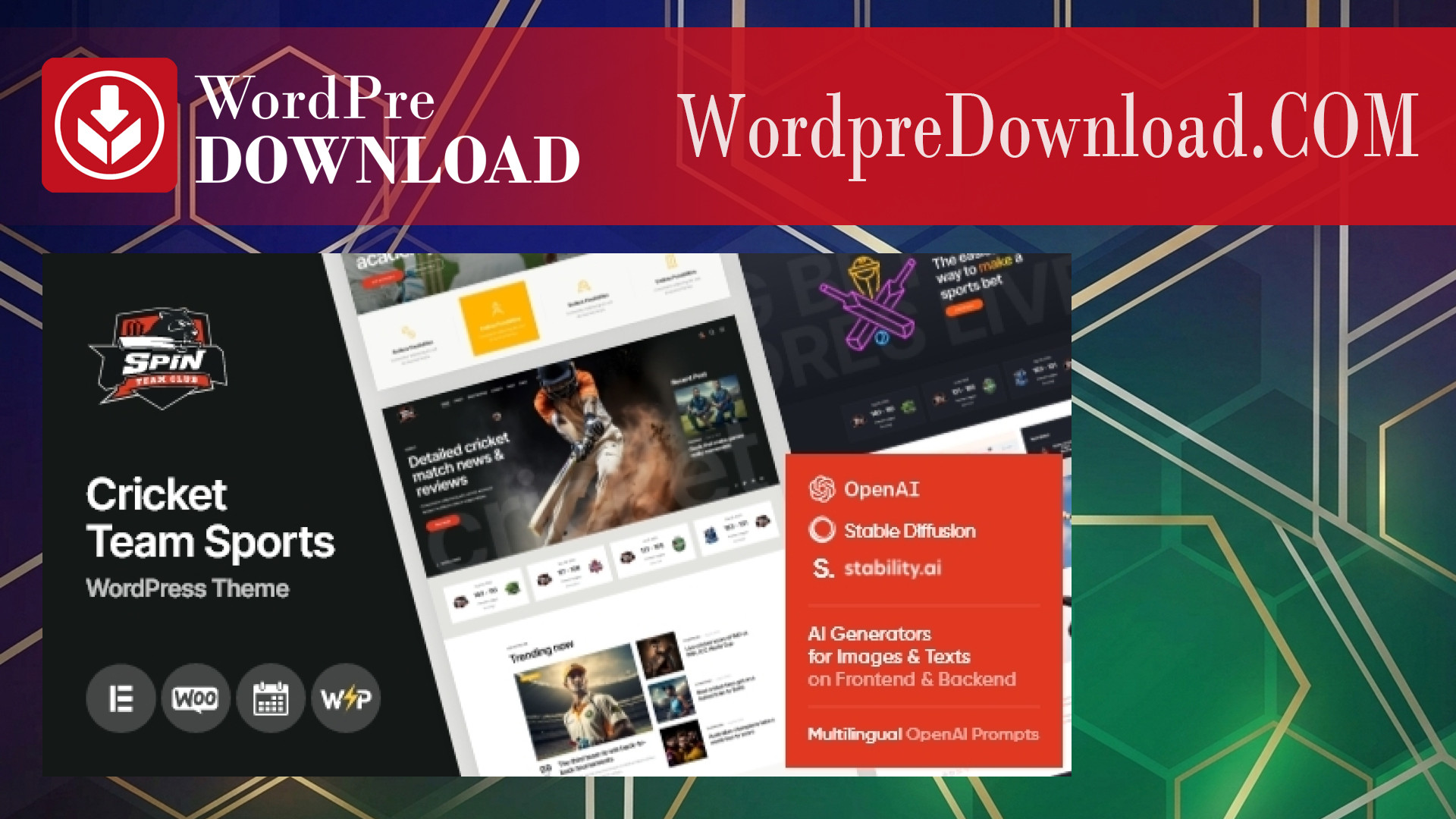 Spin – Cricket Team Sports WordPress Theme + AI – WordpreDownload.COM