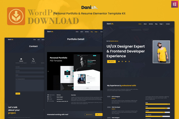 Danish – Personal Portfolio and Resume Elementor Template Kit – WordpreDownload.COM