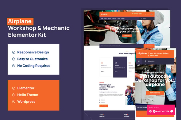 Airplane – Mechanic Workshop Elementor Template Kit – WordpreDownload.COM