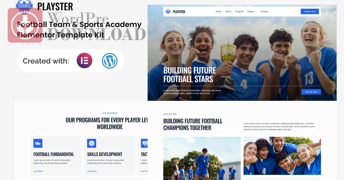 Playster – Football Team and Sports Academy Elementor Template Kit – WordpreDownload.COM