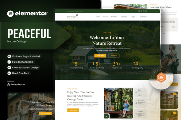 Peaceful – Nature Cottage Elementor Template Kit – Wordpredownload.com