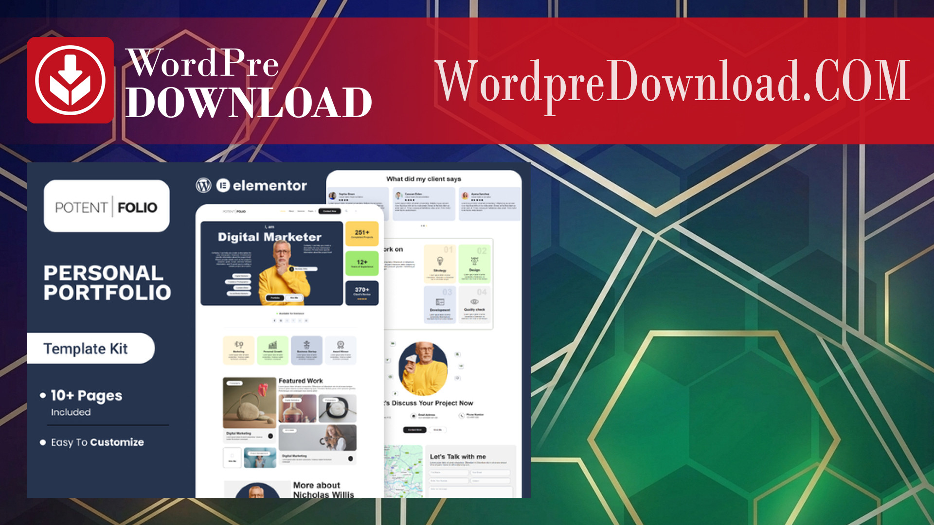 PotentFolio – Digital Marketer Portfolio Elementor Template Kit – WordpreDownload.COM