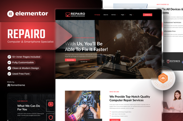 Repairo – Computer and Smartphone Repair Elementor Template Kit – Wordpredownload.com