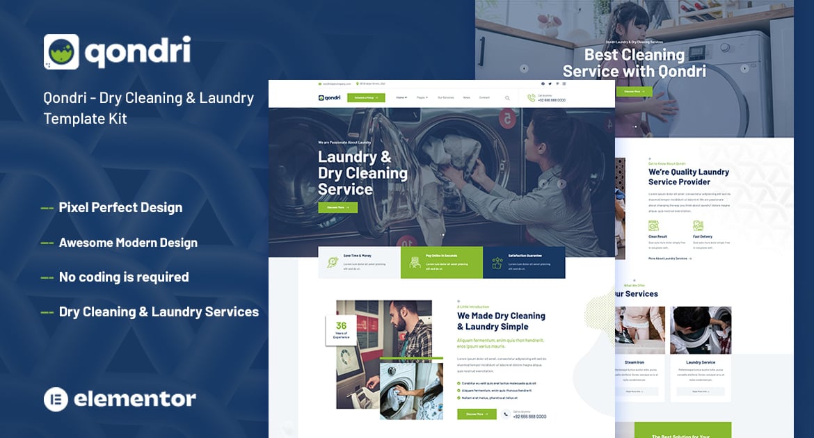Qondri – Dry Cleaning & Laundry Elementor Template Kit – WordpreDownload.COM