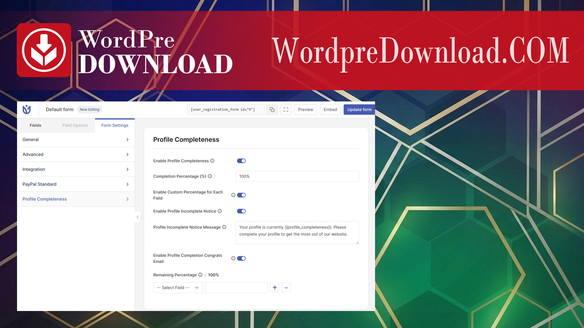 User Registration Profile Completeness – WordpreDownload.COM