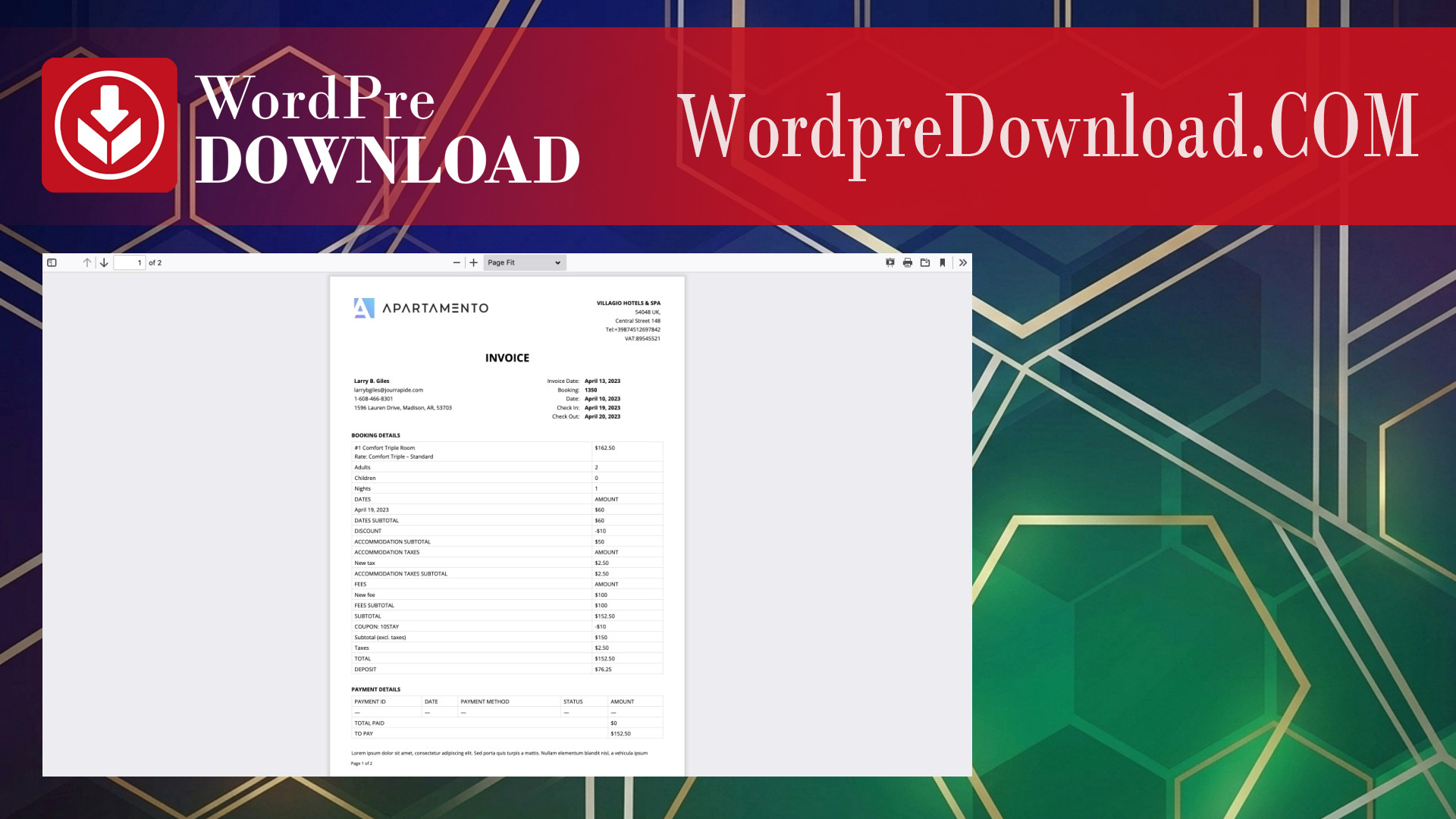 Hotel Booking PDF Invoices – WordpreDownload.COM