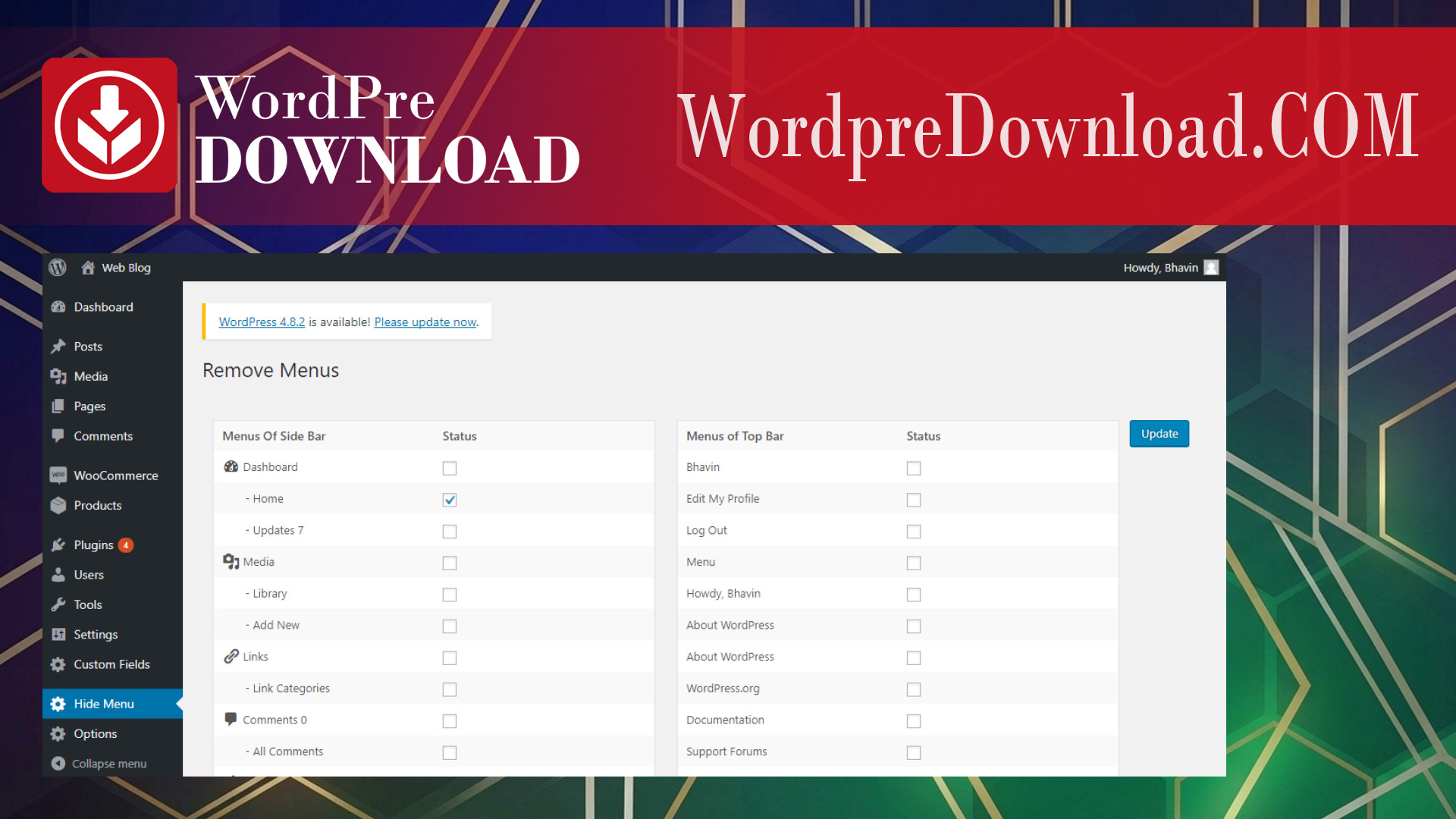 WordPress Hide Admin Menu – WordpreDownload.COM