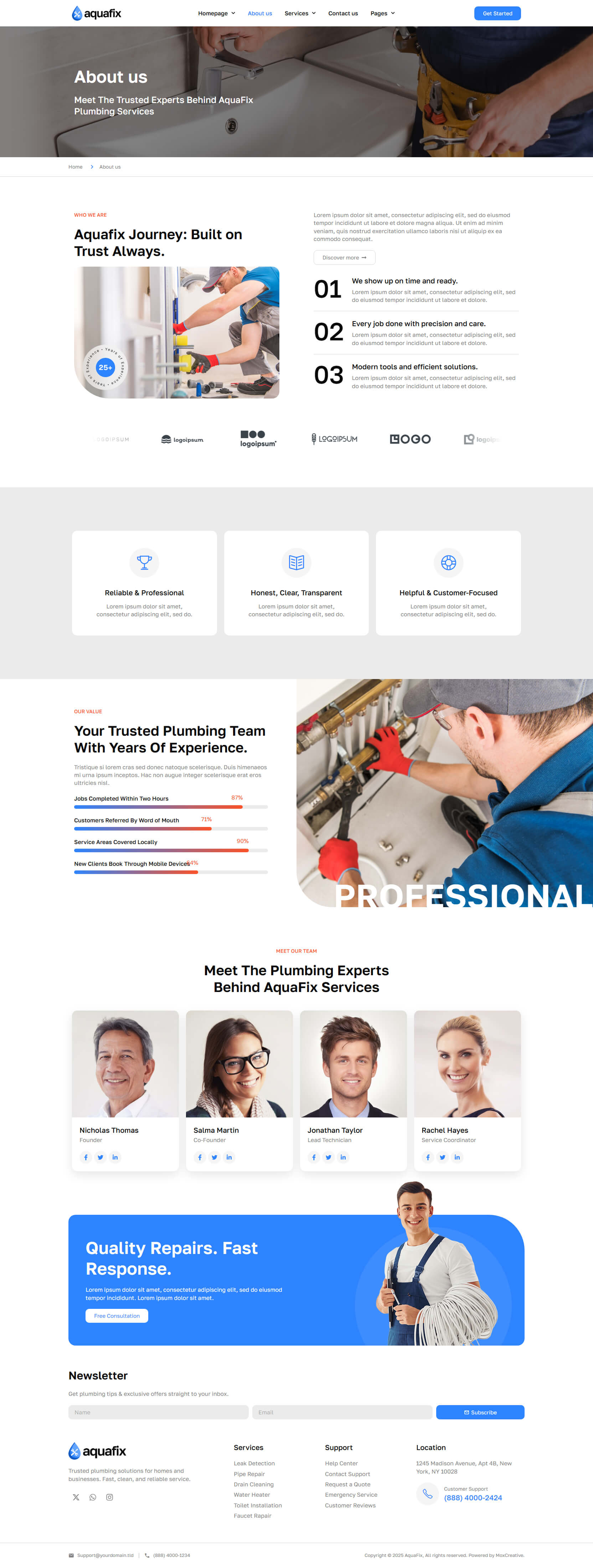 Aquafix – Plumber And Repair Service Elementor Template Kit - WordpreDownload.COM